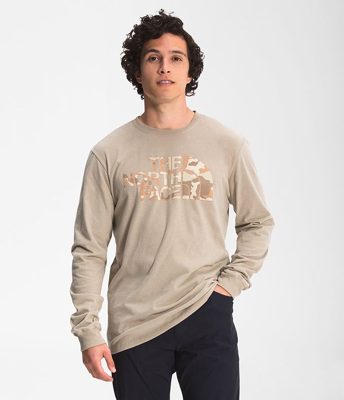 The North Face T-Shirts Long Sleeve Half Dome Beige - Mens - Thailand VSKUD-4382